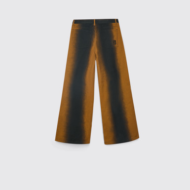 Back view of CAMPERLAB DENIM Terracotta bootcut jeans with printed spray effect