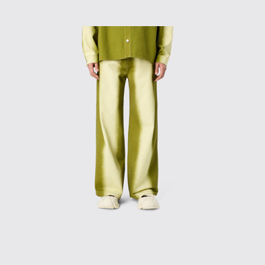 CAMPERLAB DENIM Green bootcut jeans with printed spray effect