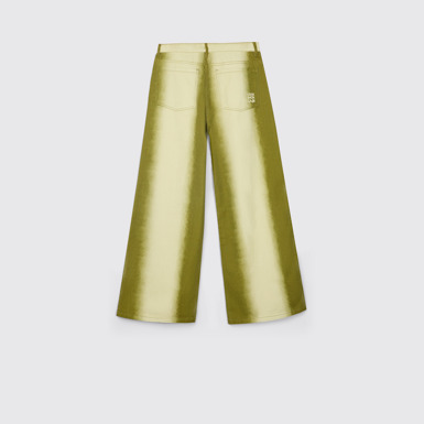 Back view of CAMPERLAB DENIM Green bootcut jeans with printed spray effect