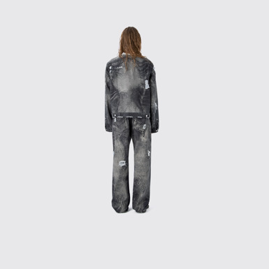 DISTORTED PRINT DISTRESSED DENIM JACKET BLACK-Gray