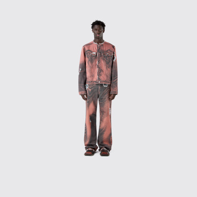 DISTORTED PRINT DISTRESSED DENIM JACKET