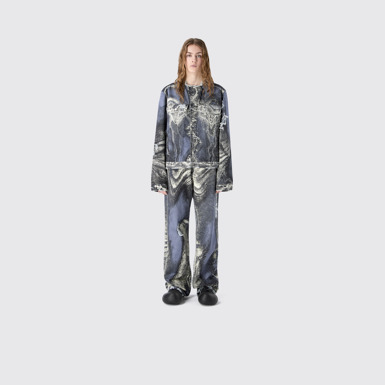 DISTORTED PRINT DISTRESSED DENIM JACKET BLUE-CREAM