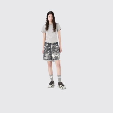 CORDUROY PRINT DENIM CUTOFF SHORTS BLACK
