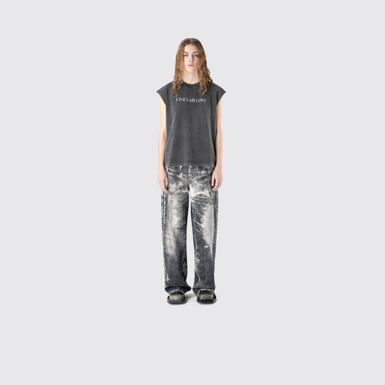 CORDUROY PRINT DENIM LOOSE JEANS BLACK