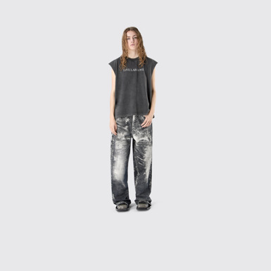 CORDUROY PRINT DENIM LOOSE JEANS BLACK