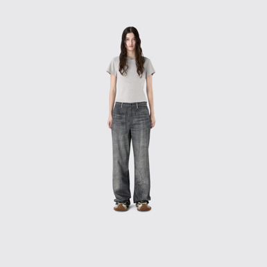 DISTORTED TARTAN PRINT DENIM JEANS BLACK
