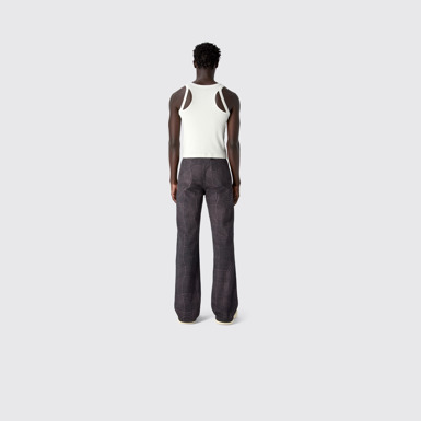 DISTORTED TARTAN PRINT DENIM JEANS