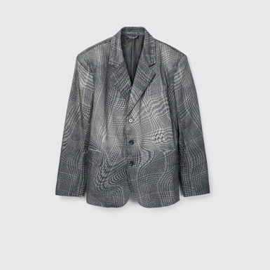 Side view of DISTORTED TARTAN PRINT DENIM BLAZER BLACK