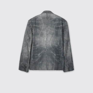Back view of DISTORTED TARTAN PRINT DENIM BLAZER BLACK