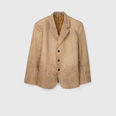 Side view of DISTORTED TARTAN PRINT DENIM BLAZER BROWN