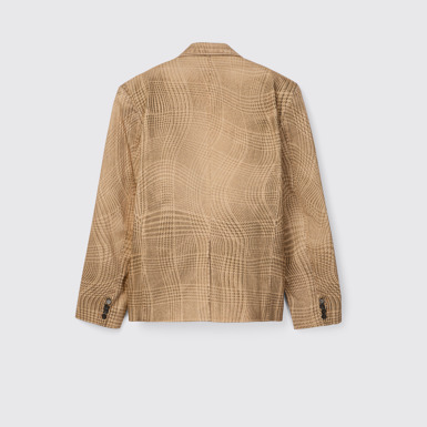 Back view of DISTORTED TARTAN PRINT DENIM BLAZER BROWN