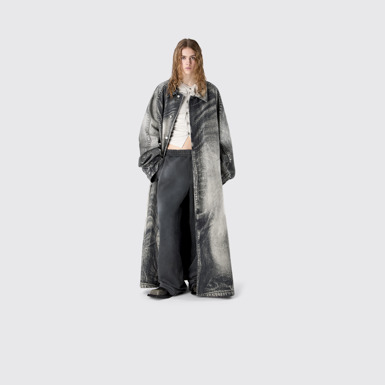 DISTORTED PRINT DENIM CAR COAT