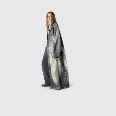 DISTORTED PRINT DENIM CAR COAT
