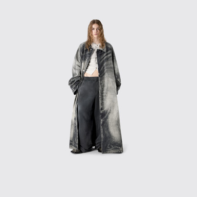 DISTORTED PRINT DENIM CAR COAT
