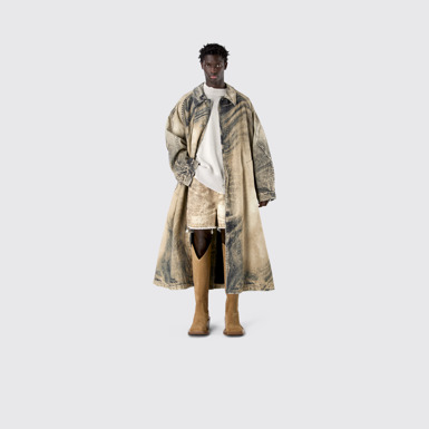 DISTORTED PRINT DENIM CAR COAT BEIGE-MARRÓN