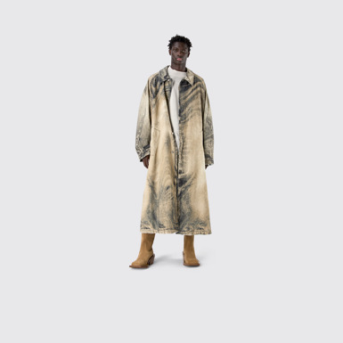 DISTORTED PRINT DENIM CAR COAT BEIGE-MARRÓN