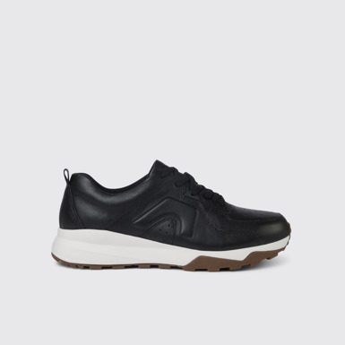 Side view of Caddie Black  leather golf sneakers