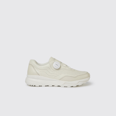 Side view of Looper Ivory white  leather golf sneakers