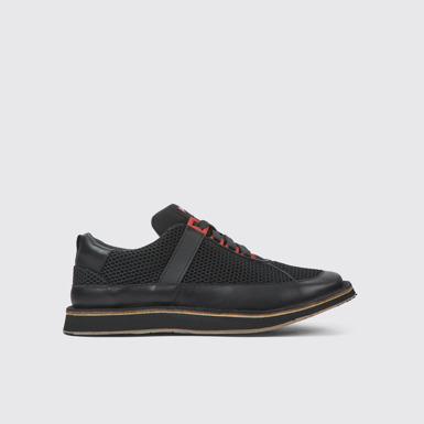 Side view of ReCrafted Black textile shoes for men