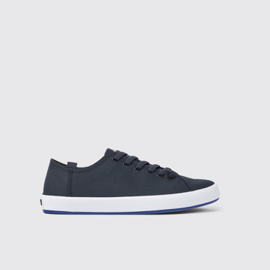 Side view of Andratx Blue textile shoes for men