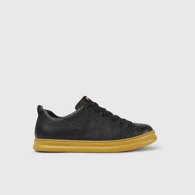 Side view of Runner Black leather sneakers
