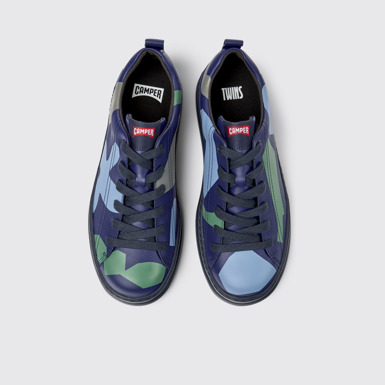 Twins Baskets en cuir imprimé bleu et vert pour homme
