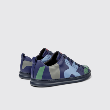 Back view of Twins Blue and green printed leather sneakers for men