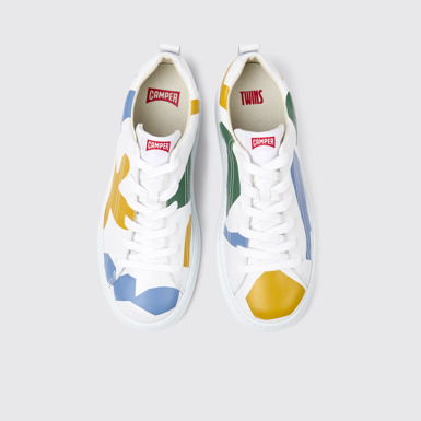 Overhead view of Twins Multicolored printed leather sneakers for men