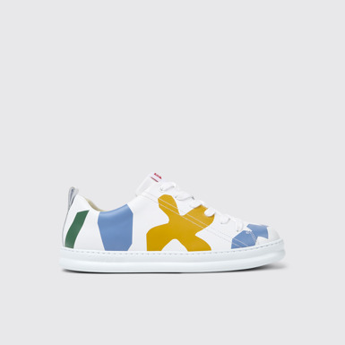 Side view of Twins Multicolored printed leather sneakers for men