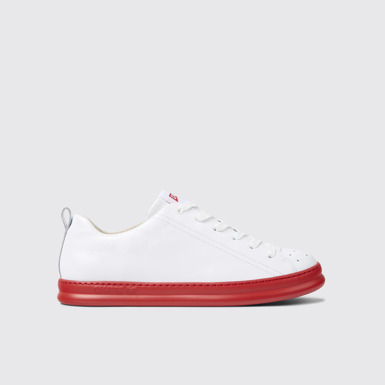 Side view of Runner White and red leather sneakers for men
