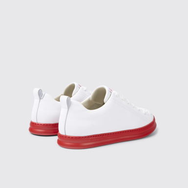 Back view of Runner White and red leather sneakers for men