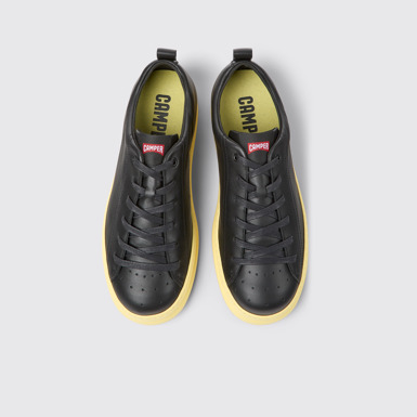 Overhead view of Runner Black and yellow leather sneakers for men