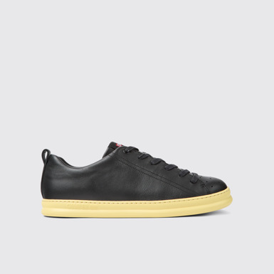 Side view of Runner Black and yellow leather sneakers for men