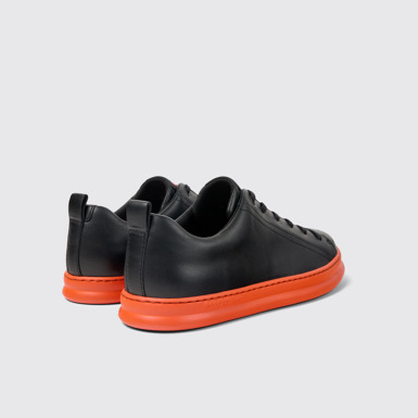 Back view of Runner Black leather sneakers for men