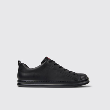 Side view of Runner Black leather sneakers for men