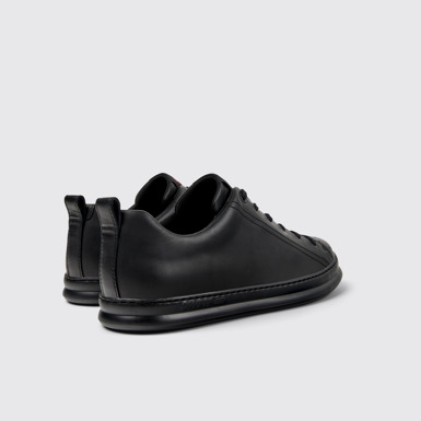 Back view of Runner Black leather sneakers for men