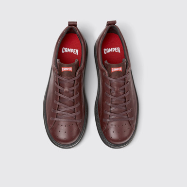 Overhead view of Runner Burgundy Leather Sneakers for Men.