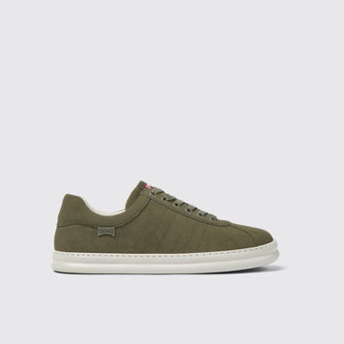 Side view of Runner Green nubuck sneakers for men