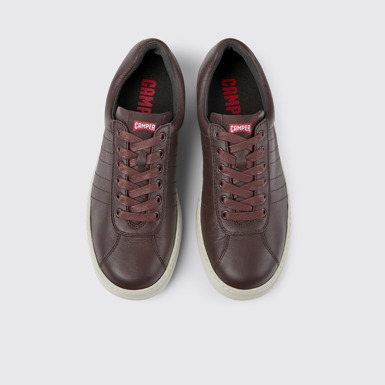 Overhead view of Runner Burgundy leather sneakers for men