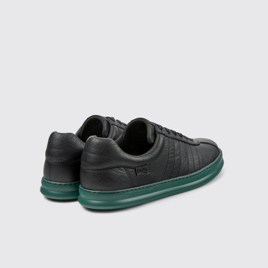 Back view of Runner Black leather sneakers for men