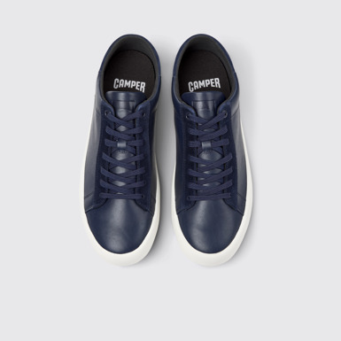 Overhead view of Andratx Blue Leather and Nubuck Sneakers for Men.
