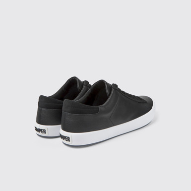 Back view of Andratx Black Leather and Nubuck Sneakers for Men.