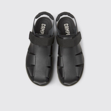Overhead view of Oruga Black Leather/Textile Sandal for Men