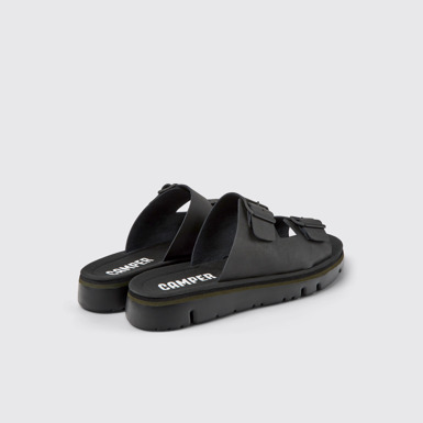 Back view of Oruga Black Leather Slide for Men