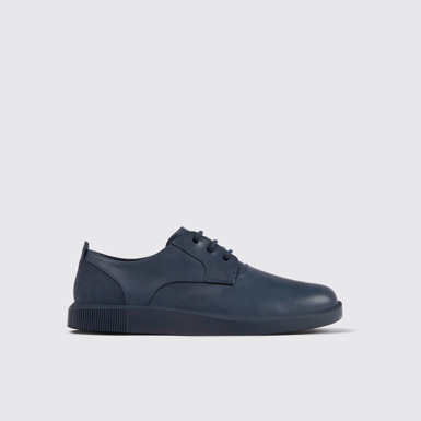 Side view of Bill Blue leather and nubuck sneakers
