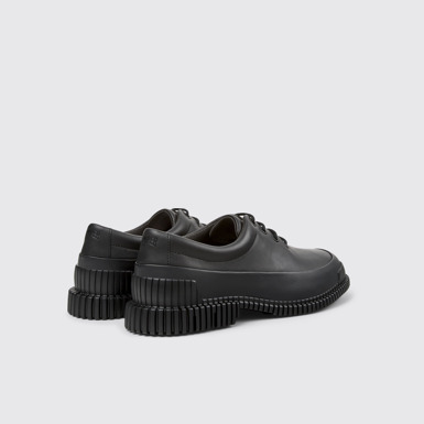 Back view of Pix Black Leather Shoes for Men.
