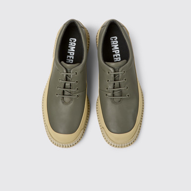 Overhead view of Pix Green and beige shoes for men