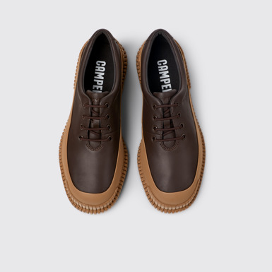 Overhead view of Pix Brown Leather Shoe for Men