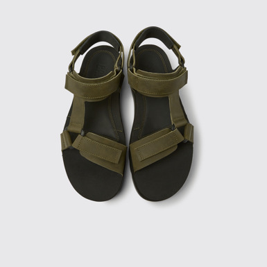 Overhead view of Oruga Green leather sandals for men