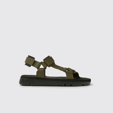 Side view of Oruga Green leather sandals for men